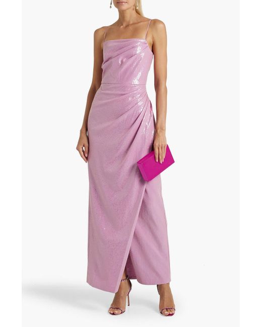 Halston Heritage Pink Alania Draped Sequined Chiffon Gown