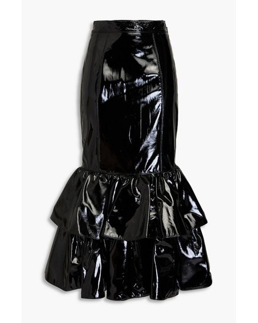 Moschino Black Fluted Tiered Patent-leather Midi Skirt