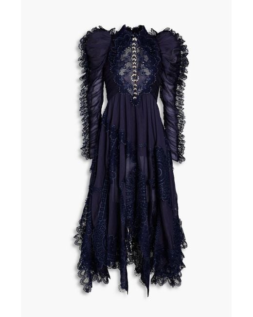 Zimmermann Blue Pleated Linen And Silk-blend Gown