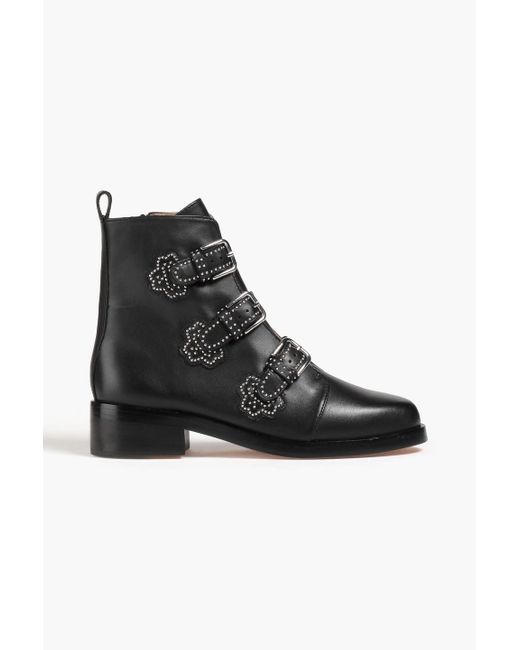 Maje Black Studded Leather Ankle Boots
