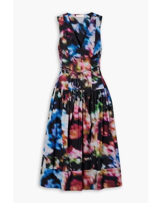 Ulla Johnson Blue Kiran Belted Printed Cotton-Poplin Midi Dress