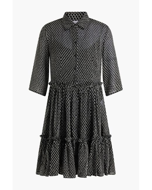 Claudie Pierlot Black Shirred Fil Coupé Mini Shirt Dress
