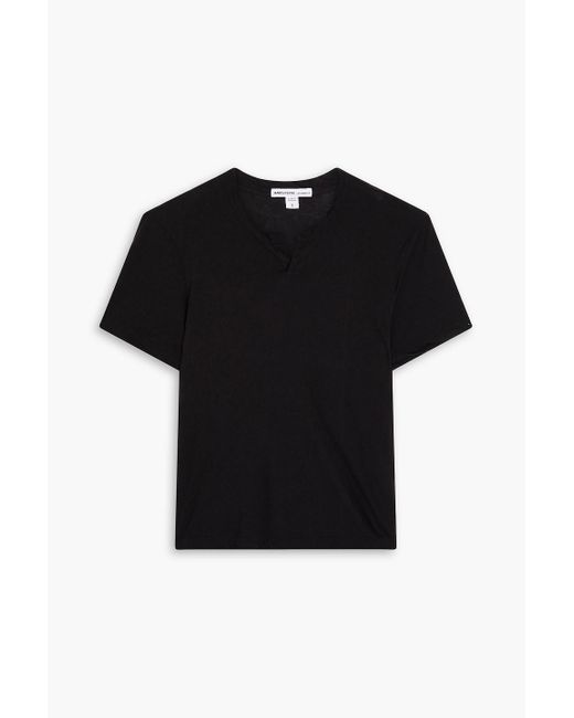 James Perse Black Cotton And Linen-blend Henley T-shirt for men