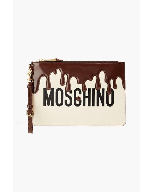 Moschino Printed Smooth And Patent-leather Pouch in White | Lyst