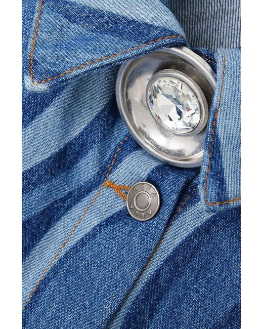 Area Blue Sunray Embellished Printed Ruffled Denim Shirt