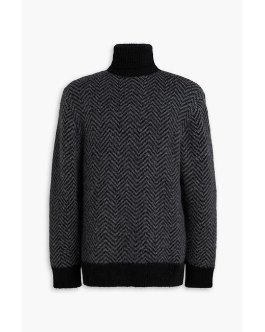 Officine Generale Black Herringbone Alpaca-Blend Turtleneck Sweater for men