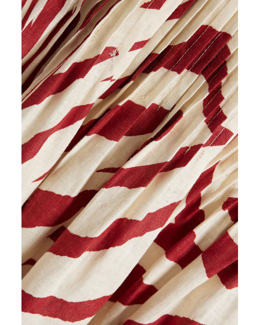 Nicholas White Mireille Pintucked Zebra-print Linen Maxi Dress