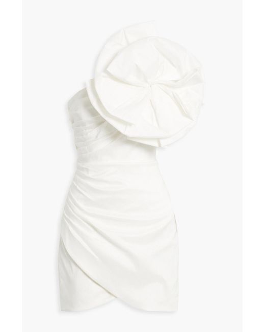 Rachel Gilbert White Evana One-shoulder Appliquéd Shantung Mini Dress