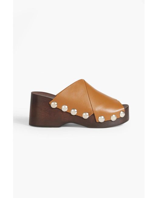 Ganni Brown Studded Leather Platform Mules