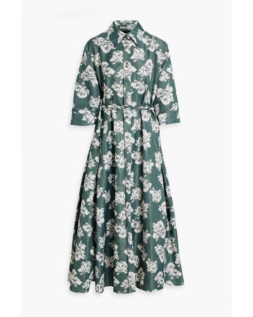 Emilia Wickstead Green Tokyo Cutout Floral-print Faille Midi Shirt Dress