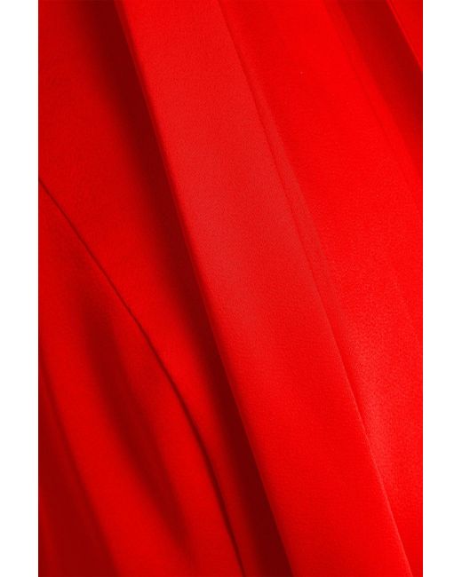 Nicholas Red Belted Wrap-effect Satin-crepe Halterneck Gown