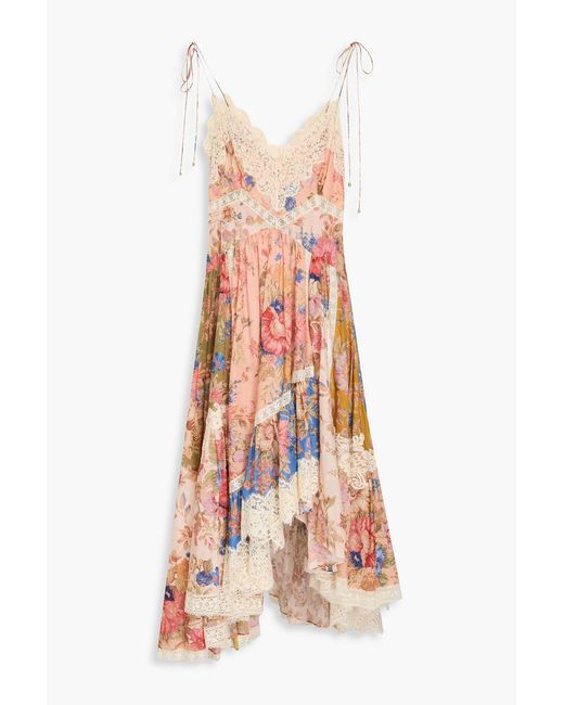 Zimmermann White Lace-trimmed Floral-print Cotton Maxi Dress