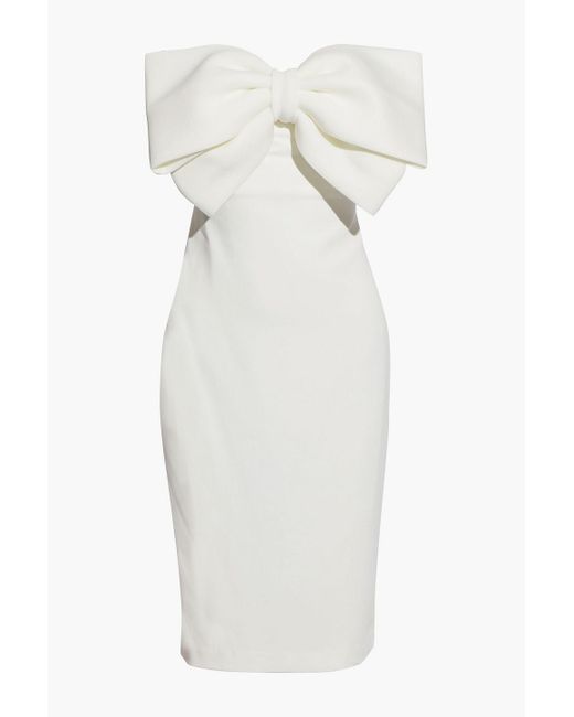Badgley Mischka White Strapless Bow-embellished Crepe Dress