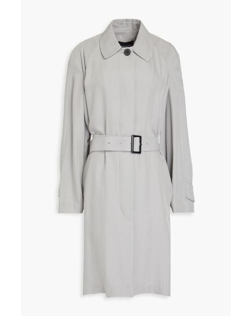 Emporio Armani Gray Belted Cupro-blend Twill Coat