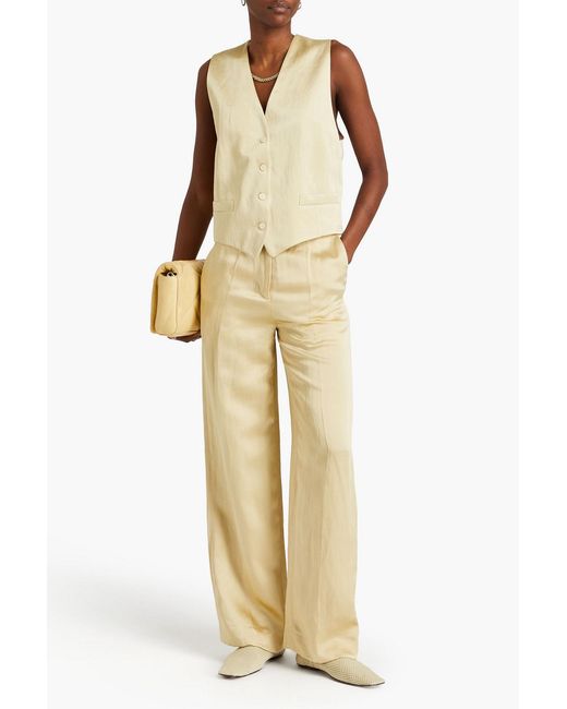 Sandro Natural Pleated Satin Wide-leg Pants