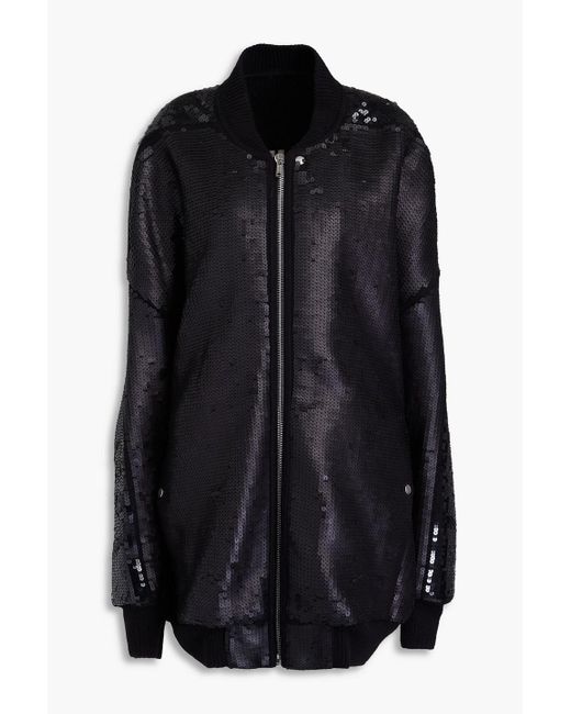 Rick Owens Black Oversized Wool Sequined Bomber Jacket