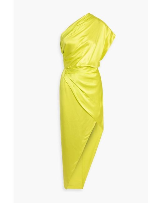 Michelle Mason Women's Yellow One-Shoulder Asymmetric Silk-Satin Maxi Dress