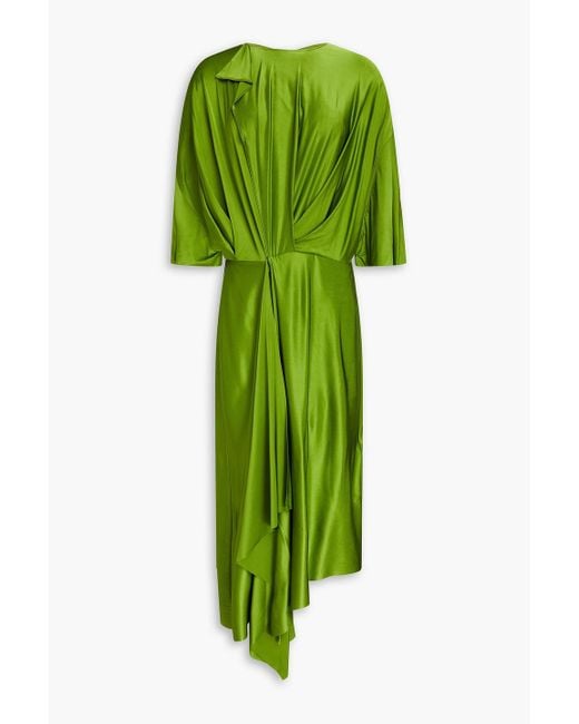 Victoria Beckham Green Cape Sleeve Cutout Midi Dress