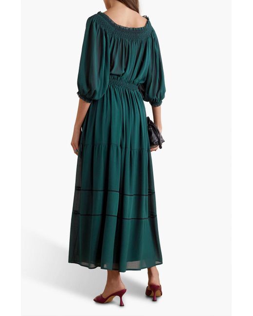 See By Chloé Green Embroidered Georgette Maxi Skirt