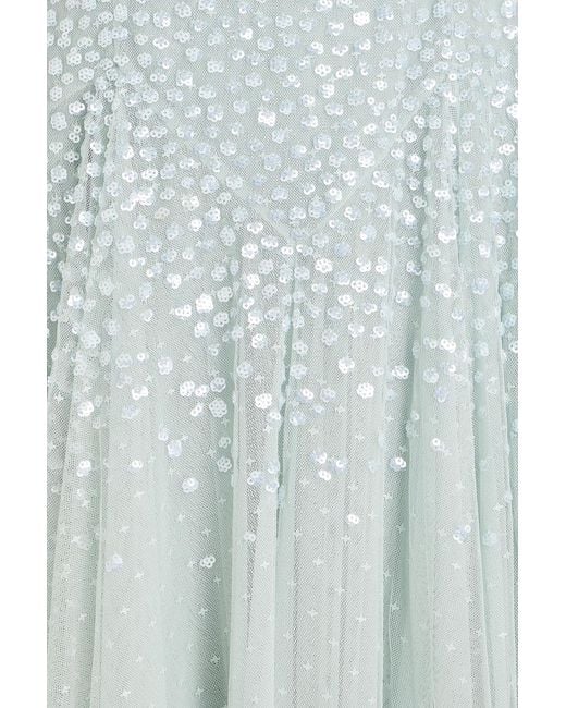 Needle & Thread Blue Dappled Off-The-Shoulder Sequin-Embellished Tulle Midi Dress