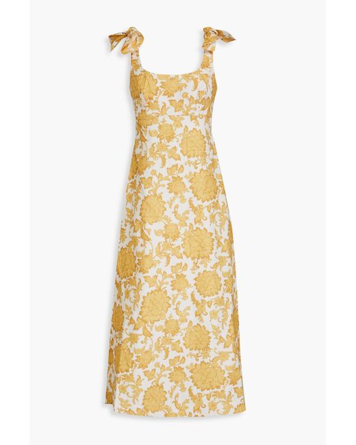 Zimmermann Metallic Cutout Knotted Floral-print Linen Midi Dress