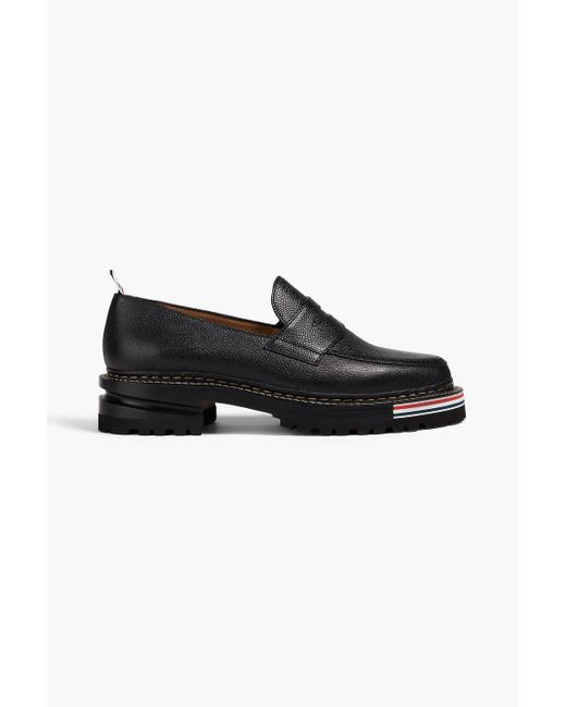 Thom Browne Black Pebbled-leather Penny Loafers for men