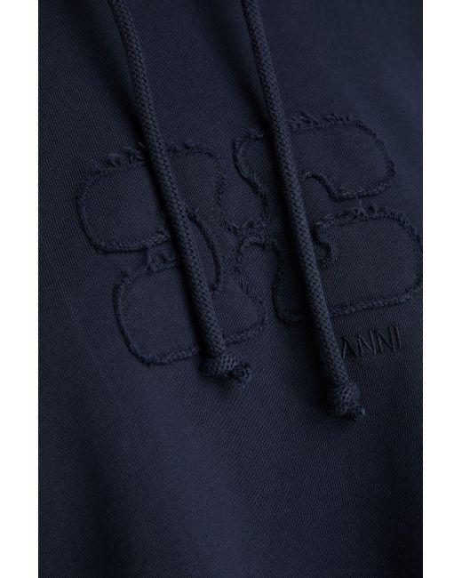 Ganni Blue Cropped French Cotton-terry Hoodie