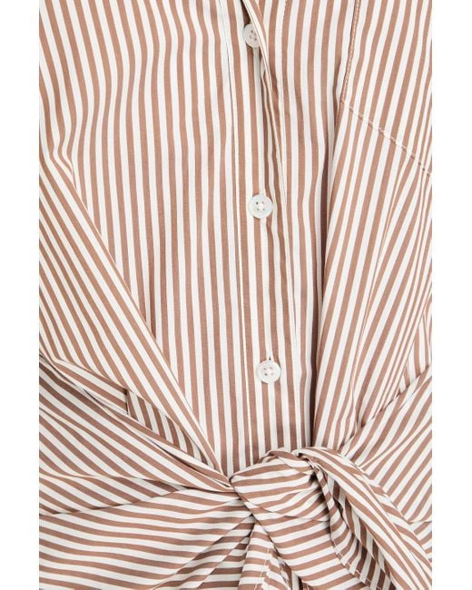 Veronica Beard Natural Roanoke hemdkleid in minilänge aus popeline aus einer baumwollmischung mit streifen und bindedetail