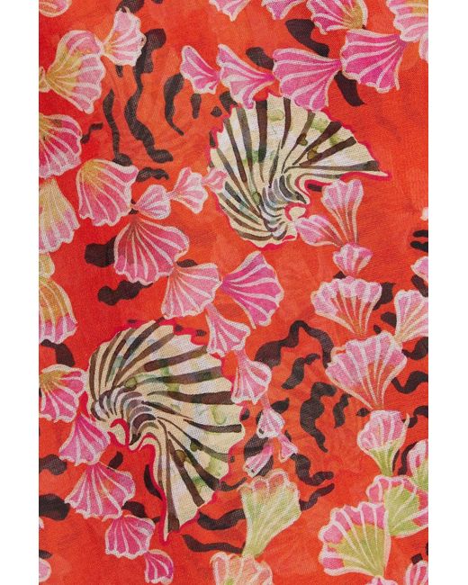 Saloni Red Josie Printed Cotton And Silk-Blend Voile Top