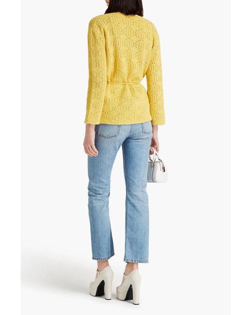 Maje Yellow Pointelle-knit Cotton-blend Cardigan
