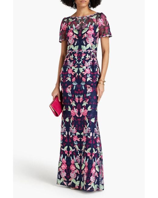 Marchesa Purple Embroidered Tulle Gown