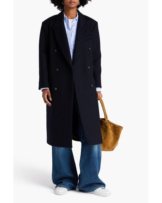 Sandro Blue Double-breasted Wool-blend Felt Coat