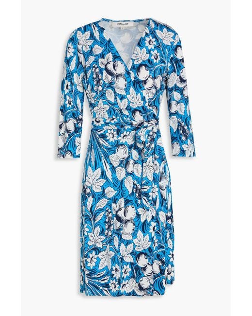 Diane von Furstenberg Blue Julian Floral-print Silk-jersey Mini Wrap Dress
