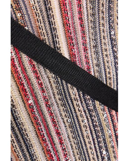 Missoni Brown Sequin-embellished Striped Ribbed-knit Wrap Cardigan