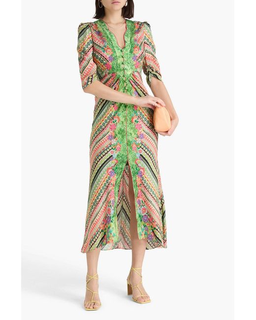 Saloni Mitsub Printed Satin-Jacquard Maxi Dress in Green | Lyst Australia Saloni Mitsub Printed Satin-Jacquard Maxi Dress in Green | Lyst Australia
