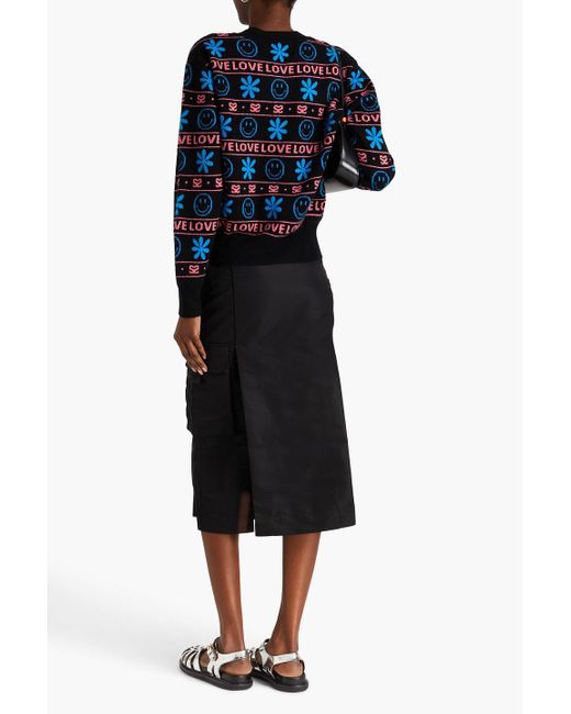 Sandro Blue Jacquard Wool And Cashmere-blend Sweater