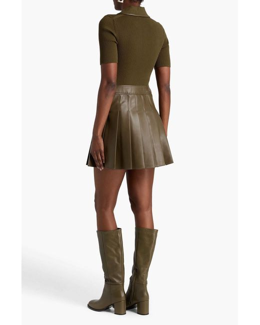 Jonathan Simkhai Green Pleated Ribbed Knit-Paneled Mini Dress