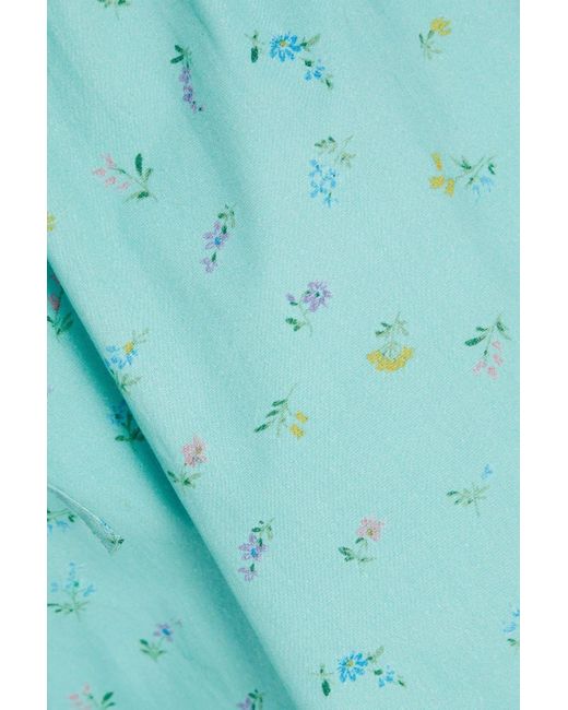 Ganni Blue Floral-print Cotton Shorts