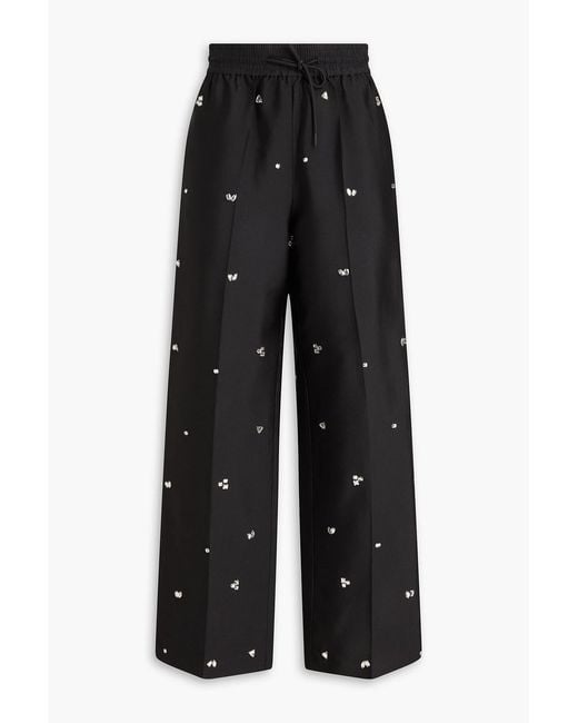 Sandro Black Crystal-embellished Satin-twill Wide-leg Pants