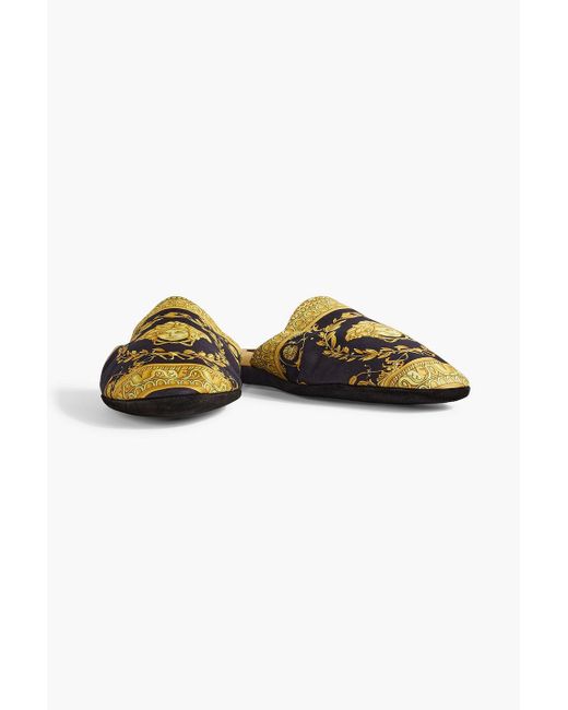 Versace Black Printed Canvas Slippers for men