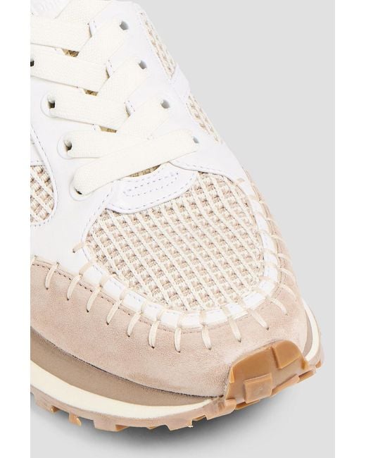 Veronica Beard Natural Valentina Crochet, Leather And Suede Sneakers