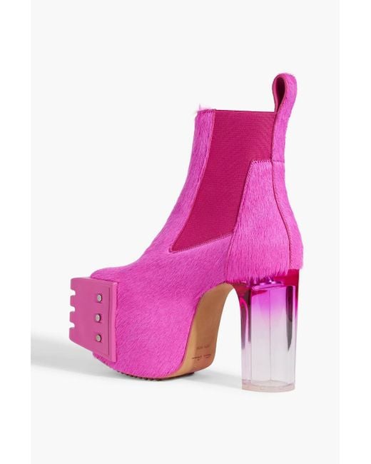 Rick Owens Pink Grilled Neon Calf-hair Platform Ankle Boots