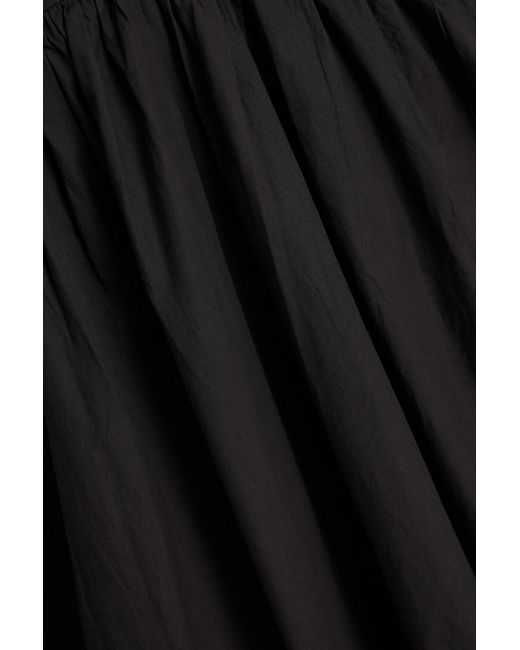 Ganni Black Gerafftes midikleid aus baumwollpopeline