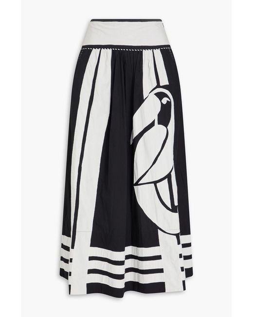 Farm Rio Black Printed Cotton-poplin Midi Skirt