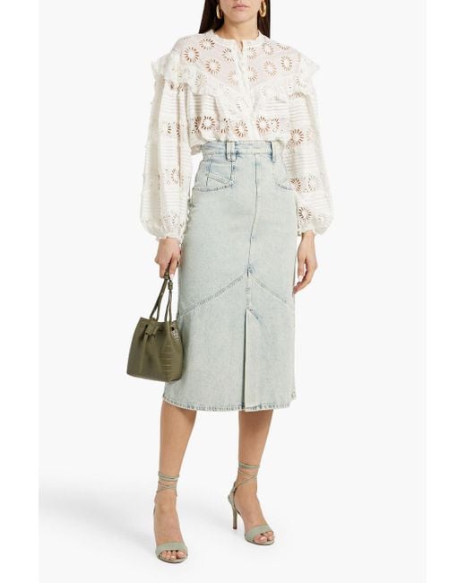 Isabel Marant White Pomano Faded Denim Midi Skirt