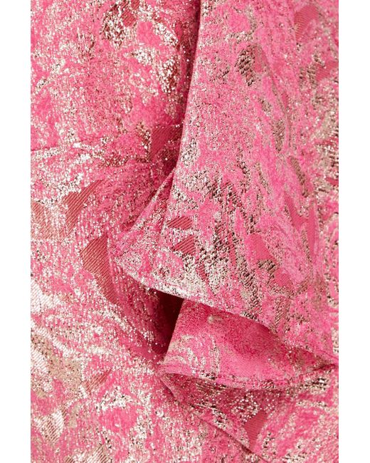 THEIA Pink Robe aus stretch-jacquard in maxilänge mit falten und rüschen