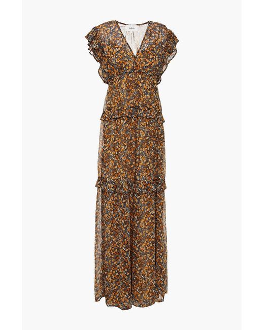 Ba&sh Brown Samanta Ruffled Printed Georgette Maxi Dress
