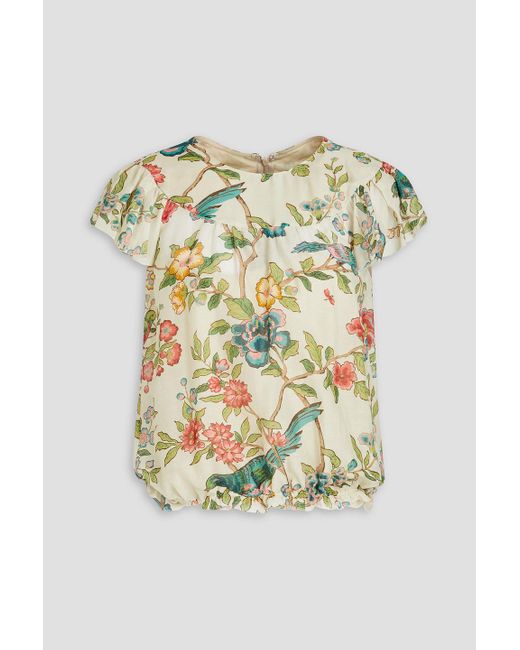 RED Valentino White Floral-print Cotton And Silk-blend Top