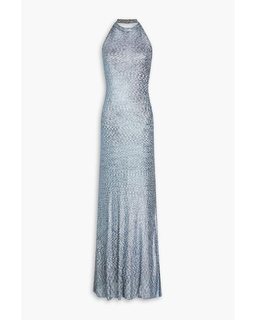 Missoni Blue Metallic Crochet-knit Halterneck Maxi Dress