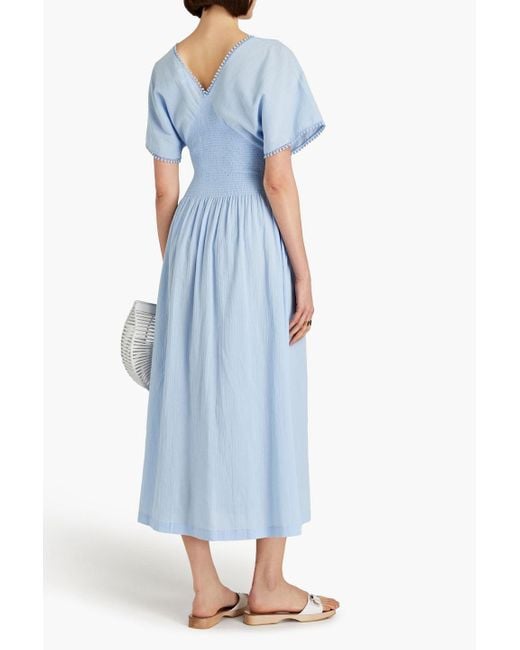 Heidi Klein Blue Shirred Cotton-mousseline Midi Dress